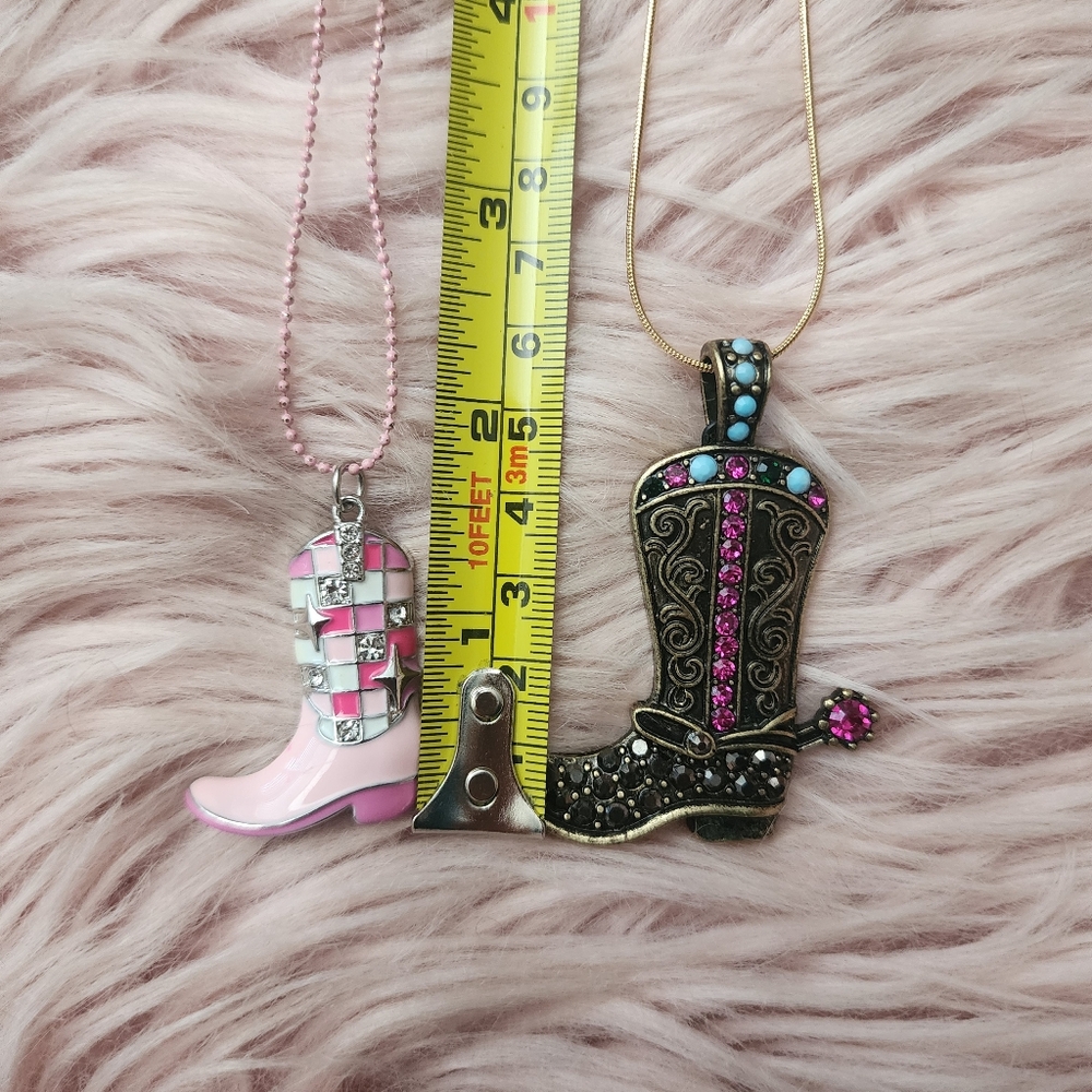 2 Cowboy Cowgirl Rhinestone Enamel Necklaces Set - Picture 6 of 7